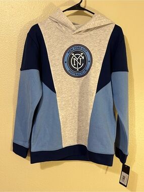 MLS New York City Football Club Boys Hoodie Size L 14/16 - Gray & Light Blue